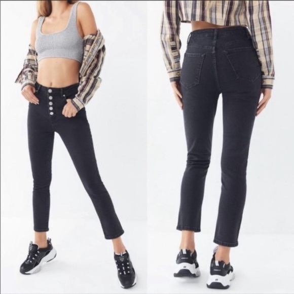 BDG Girlfriend High Rise Button Fly Faded Black Skinny Jeans - 25 - Picture 2 of 14